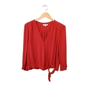 Madewell Red Wrap Blouse Top Long Sleeve‎ Tie Waist Women's Medium